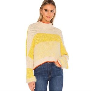 Free People Sunbrite Yellow Turtleneck Sweater with Orange trim